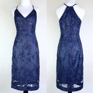 Lulus RYSE the Label Dress Blue & Black Lace Overlay Sequin Racer Back Small
